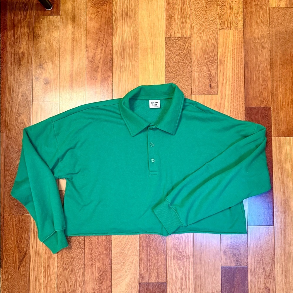 Sunday Best | Oversized cropped green long sleeve polo sweater size large